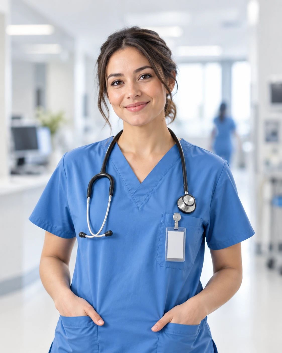 Travel nurse in scrubs